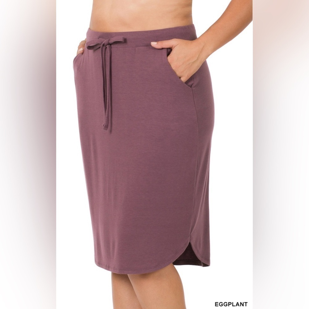 New!PLUS SIZE ELASTIC WAIST SELF TIE TULIP HEM SKIRT SIDE POCKETS Size 1…